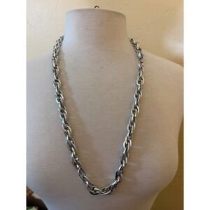 Vintage Silver Tone Textured Curb Link‎ Chain Necklace 28 Inch